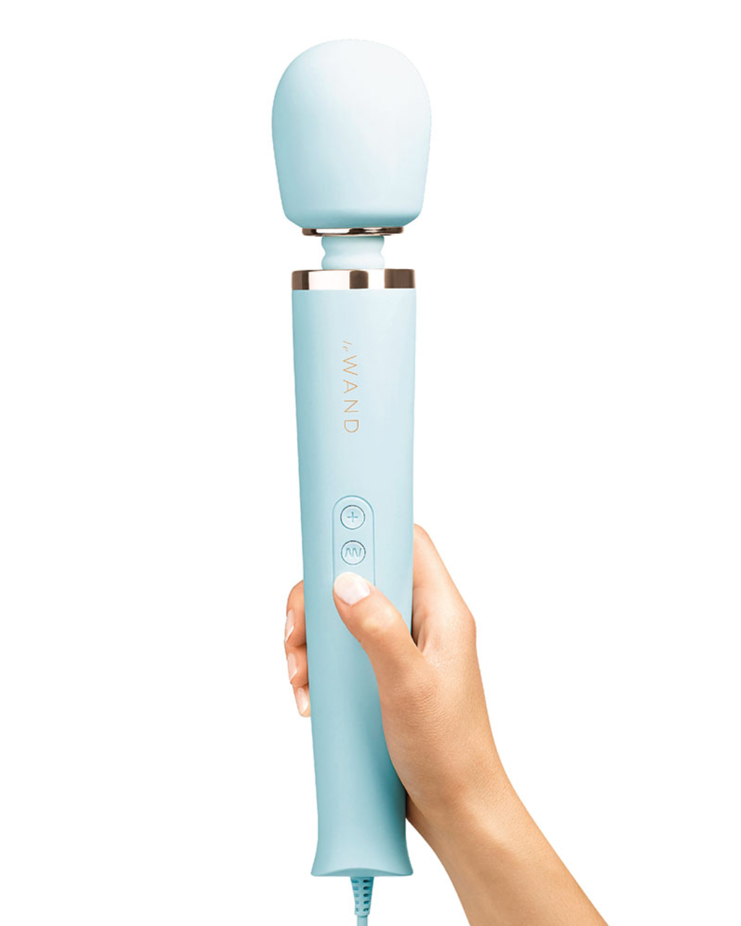 Le Wand Corded Vibrating Massager - Blue Model holding it