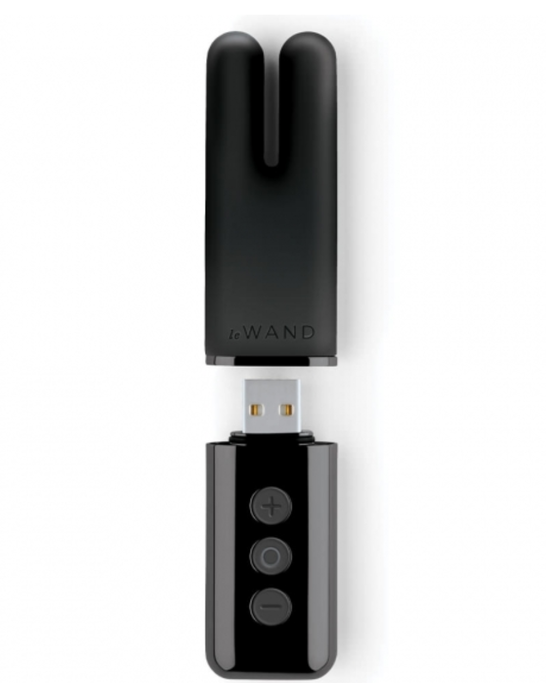 Le Wand Deux Twin Motor Rechargeable Waterproof Vibrator - Black with charging port open