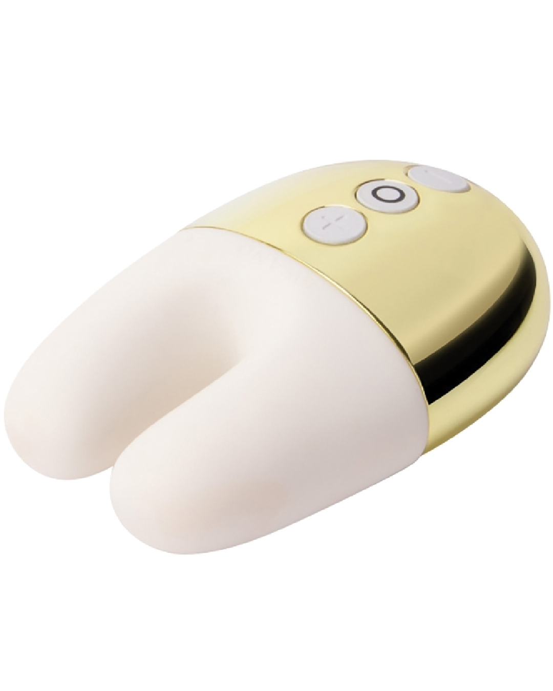 Le Wand Chrome Double Vibrator Limited Edition White Gold vibe laying on white background