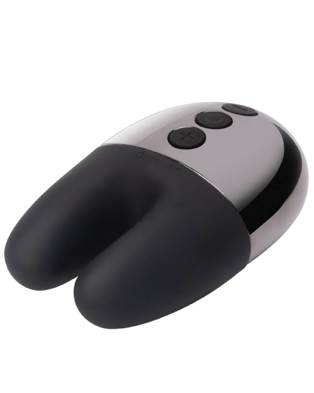 Le Wand Chrome Double Vibrator -Black laying down with ears at top of photo