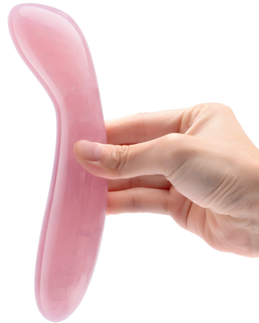Le Wand Crystal G Spot Wand - Rose Quartz held in model's hand