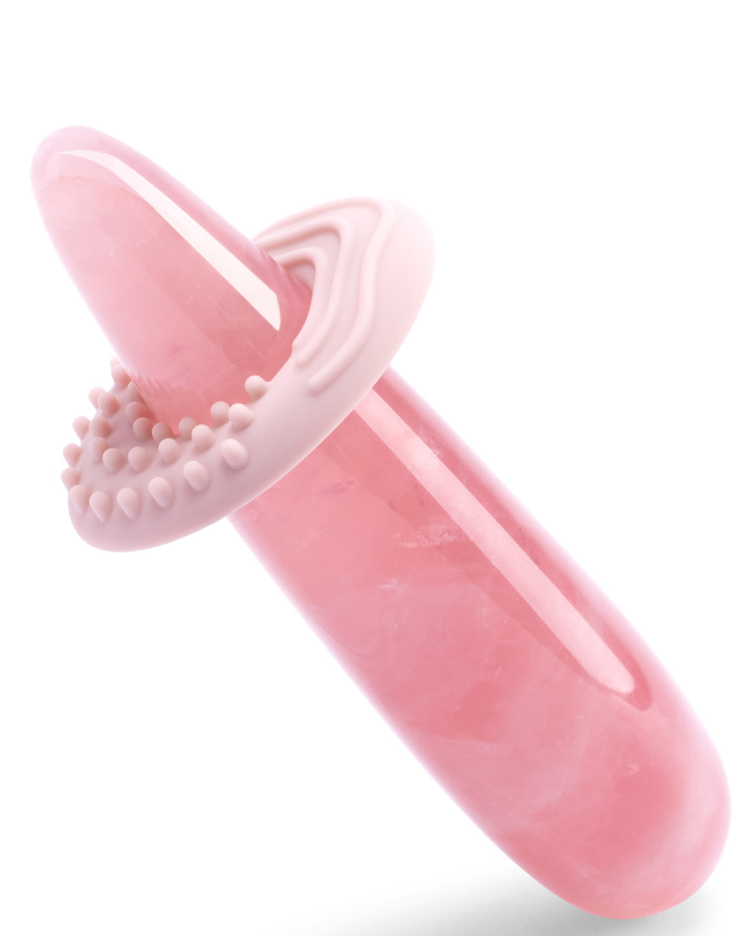 Le Wand Crystal  Wand - Rose Quartz on an angle with silicone ring around it