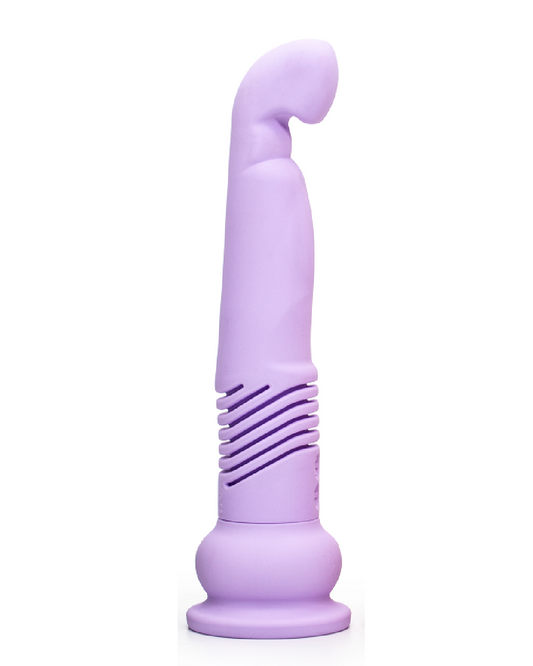 The Velvet Thruster Teddy Powerful Thrusting G-Spot Dildo- Lilac Zen on white background, side view