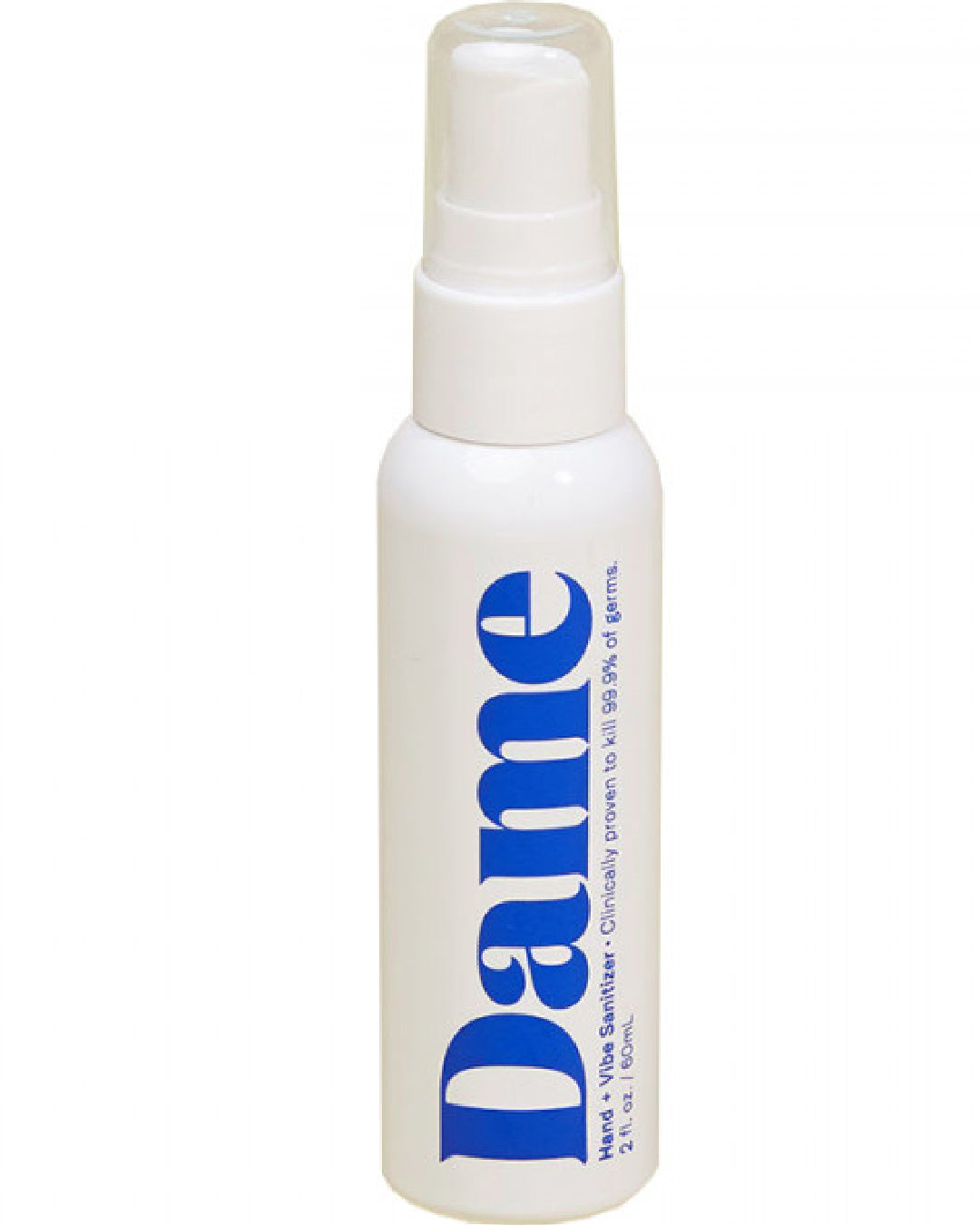 Dame Hand and Toy Cleaner white bottle with blue writing on the bottle