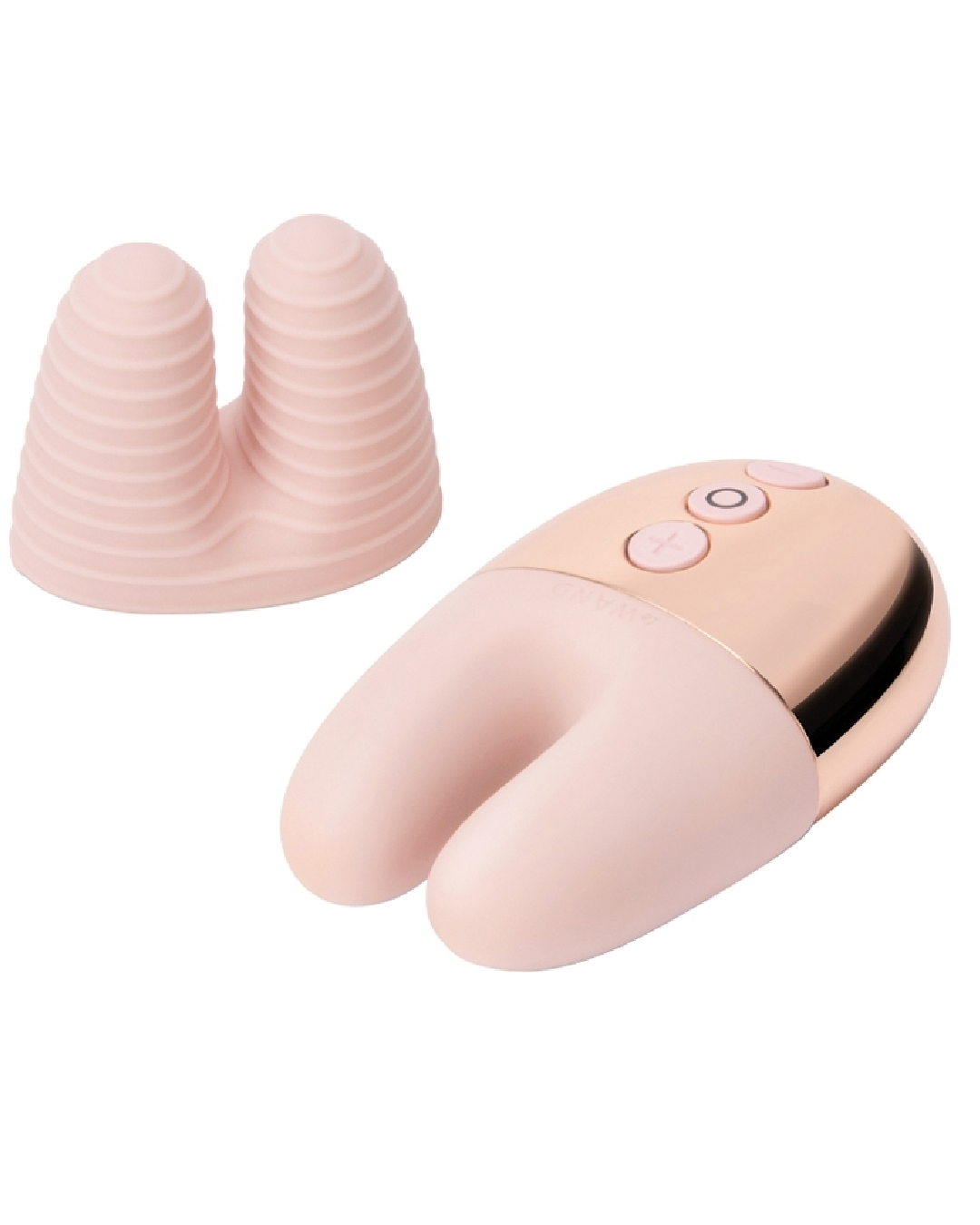 Le Wand Chrome Double Vibrator - Rose Gold with attachment next to it