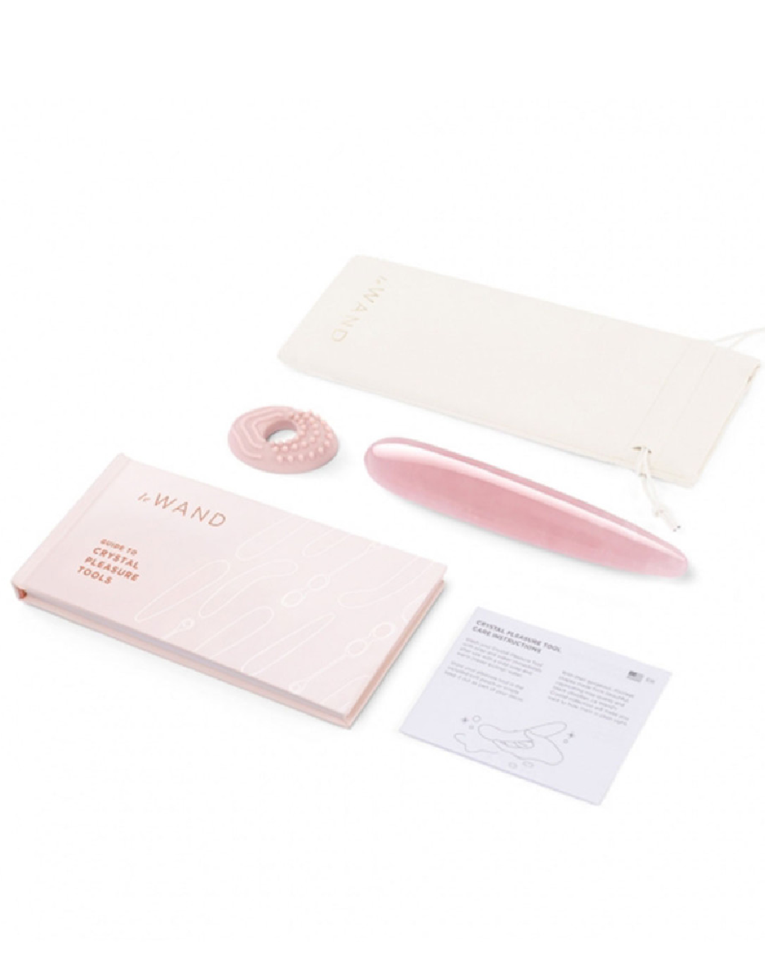 Le Wand Crystal Slim Wand - Rose Quartz with silicone ring, storage pouch and user manual
