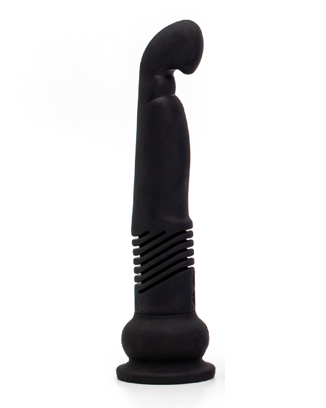 The Velvet Thruster Teddy Powerful Thrusting G-Spot Dildo- Beautiful Black on white background, side view