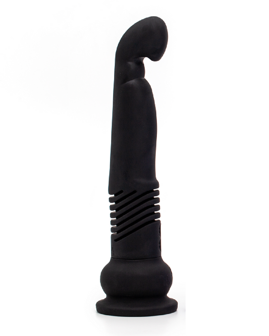 The Velvet Thruster Teddy Powerful Thrusting G-Spot Dildo- Beautiful Black on white background, side view