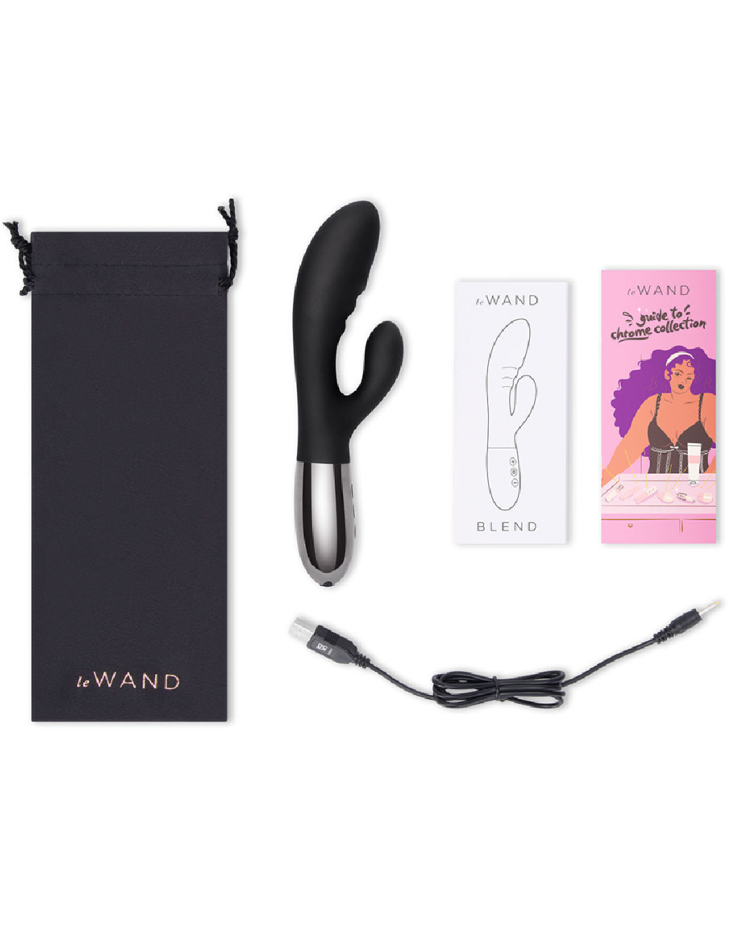 Le Wand Blend Double Motor Rechargeable Rabbit Vibrator - Black box contents
