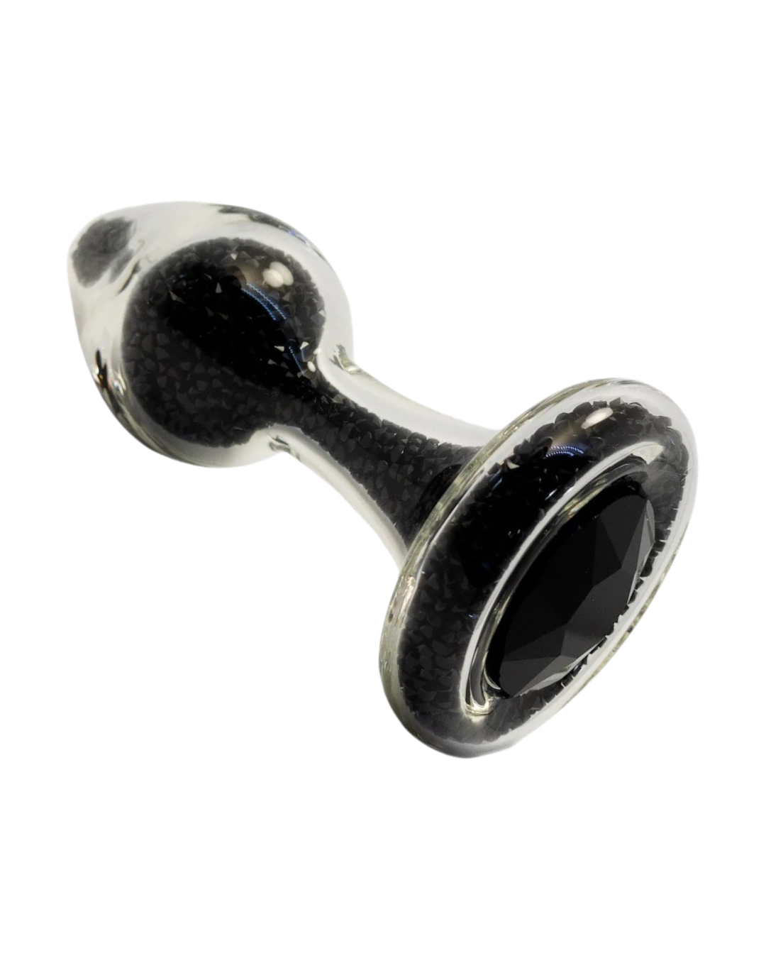 Crystal Delights Black Sparkle and Crystal Filled Glass Butt Plug