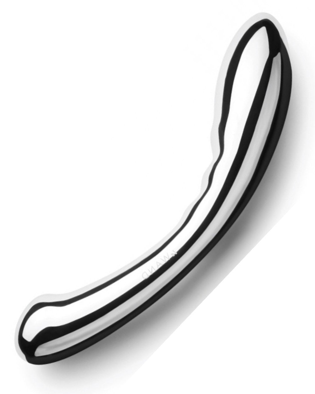 Le Wand Arch Double Ended Stainless Steel Dildo against a white background, side view to show the curve and ends