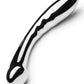 Le Wand Arch Double Ended Stainless Steel Dildo against a white background, tilted to show the more bulbous end