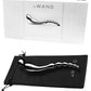 Le Wand Swerve Double Ended Stainless Steel Dildo laying on its black storage bag against a white background
