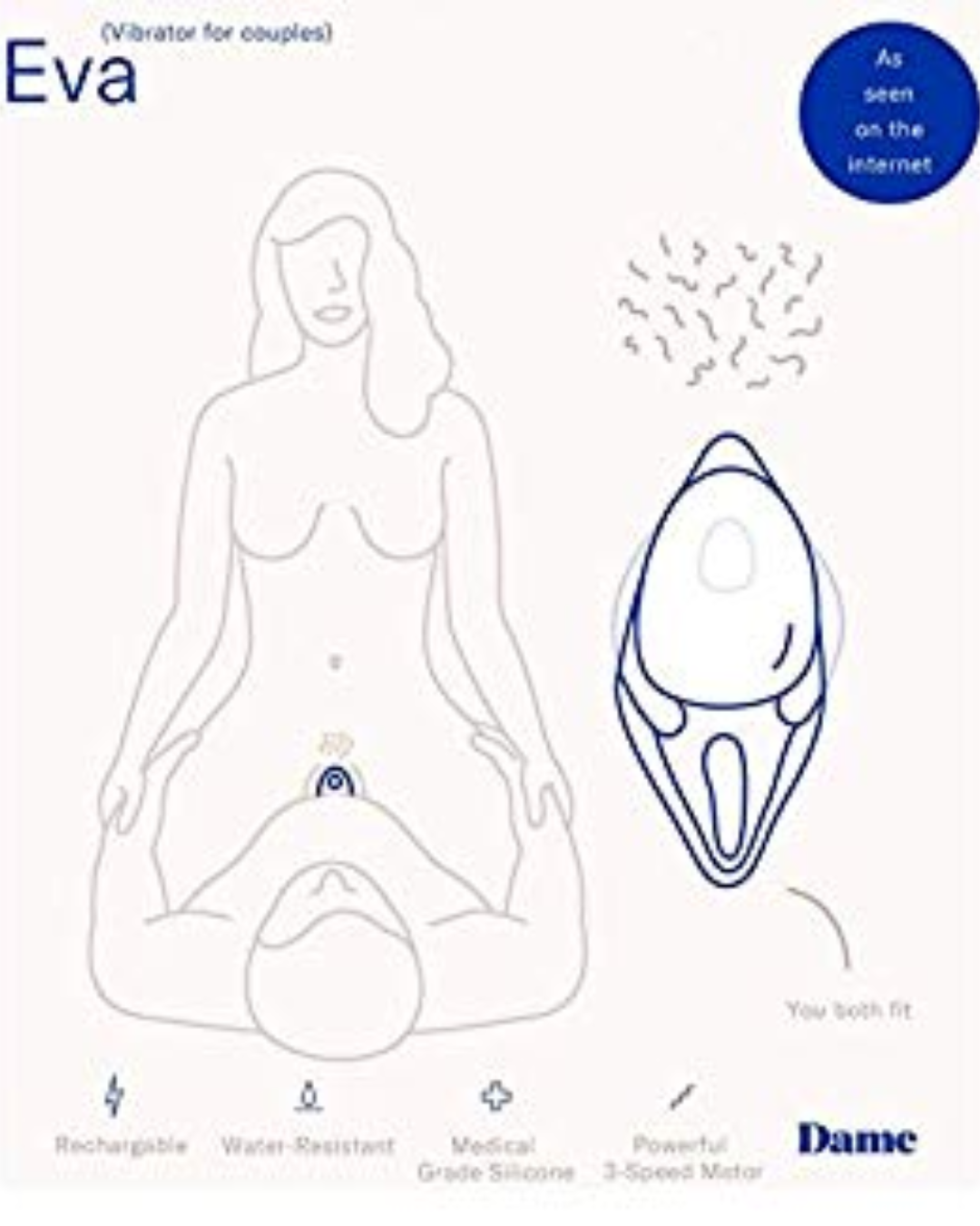 Eva II Hands-Free Silicone Rechargeable Clitoral Vibrator by Dame - Fir Green how to use diagram