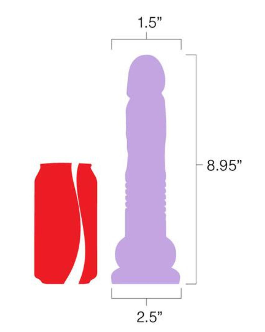 The Thruster Mini Teddy Powerful Thrusting Silicone Dildo - Lilac Zen with soda can for scale