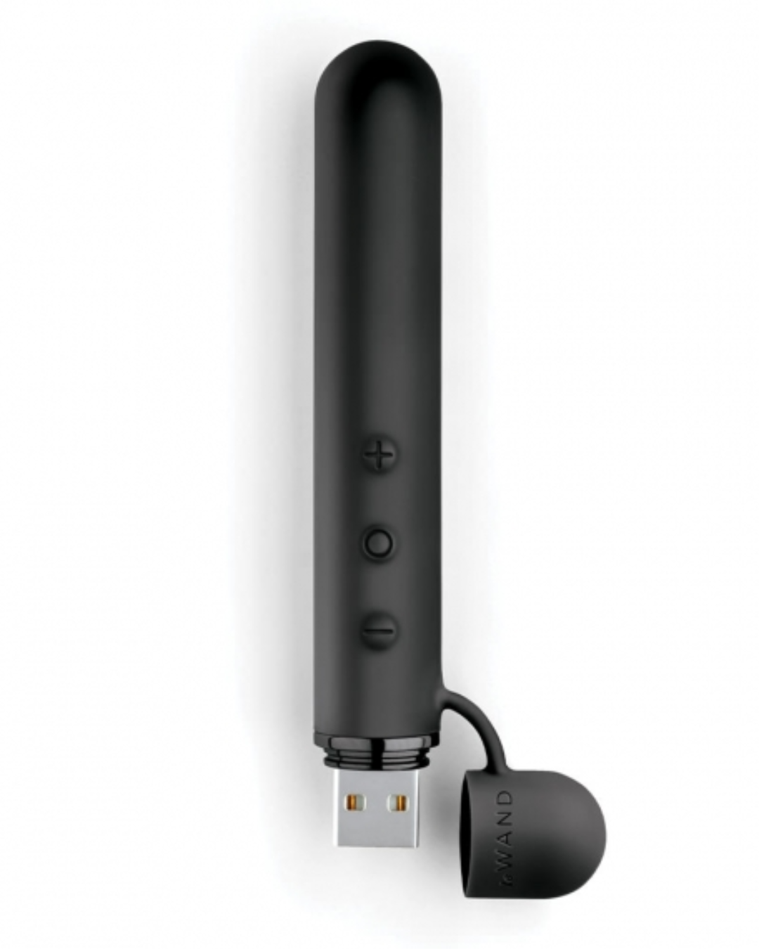 Le Wand Baton Slim Rechargeable Waterproof Vibrator - Black with the charging cap off
