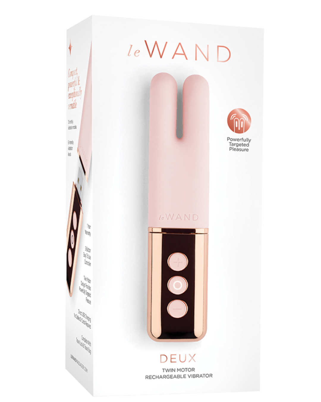 Le Wand Deux Twin Motor Rechargeable Waterproof Vibrator - Rose Gold box