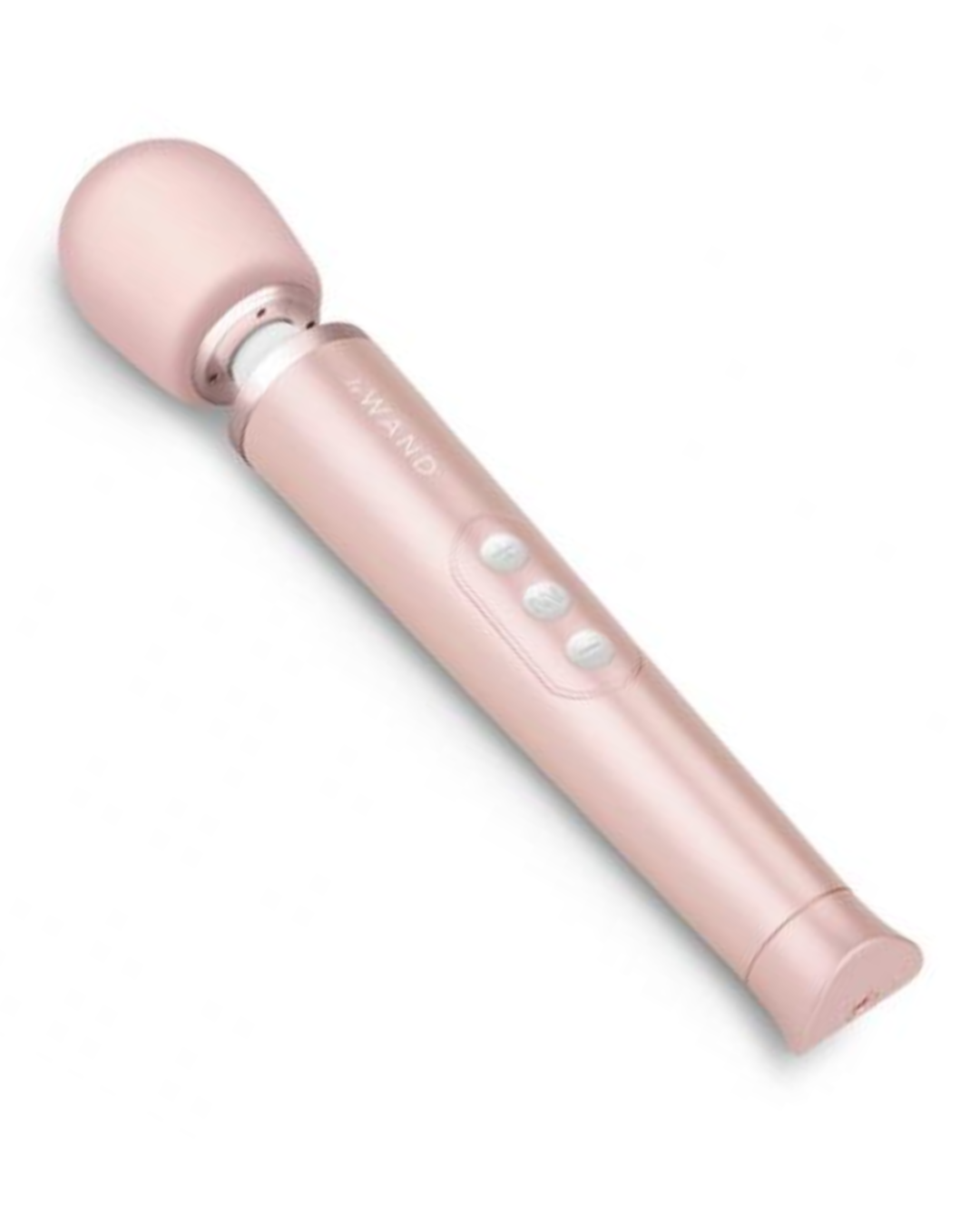 Le Wand Petite Rechargeable Massager - Rose Gold against a white background showing the buttons 