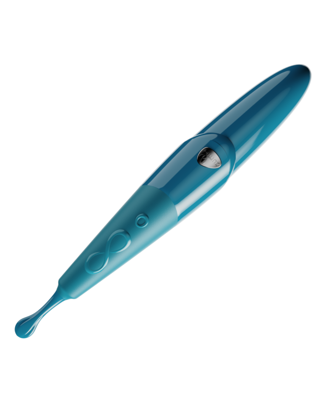 Zumio i - Rechargeable Clitoral Stimulator -Teal side view of tip tip down 