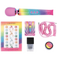 All That Glimmers Wand Vibrator Set - Rainbow with accessories 