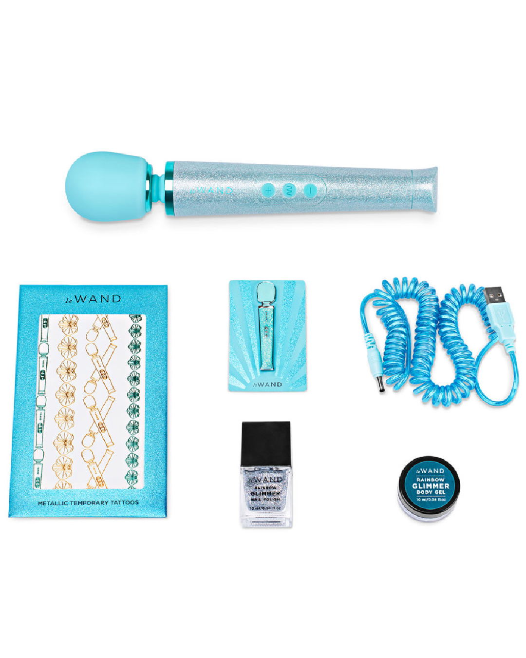 Le Wand All That Glimmers Wand Vibrator Set - Blue with accessories 