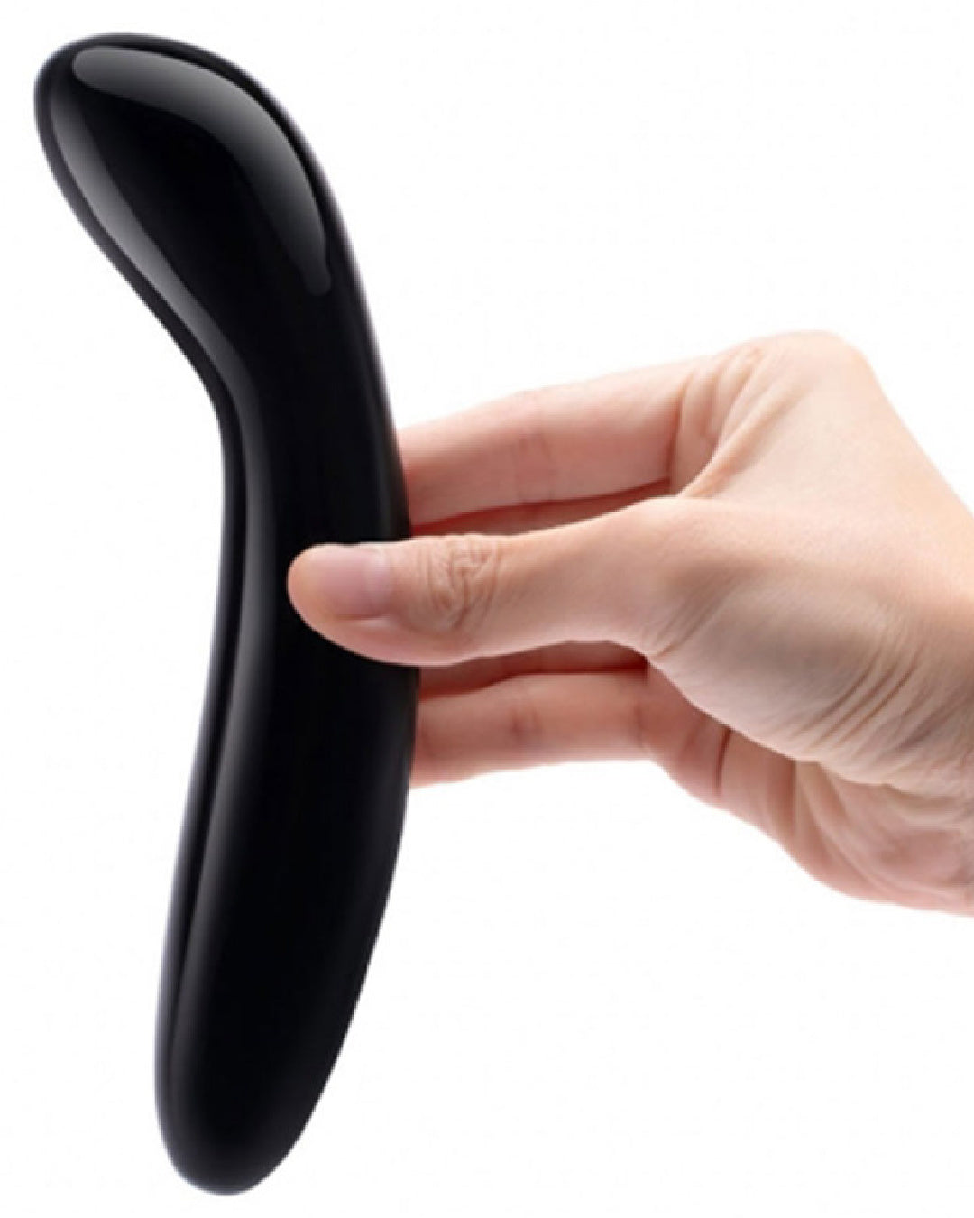 Le Wand Crystal G Spot Wand - Black Obsidian  held in model's hand 