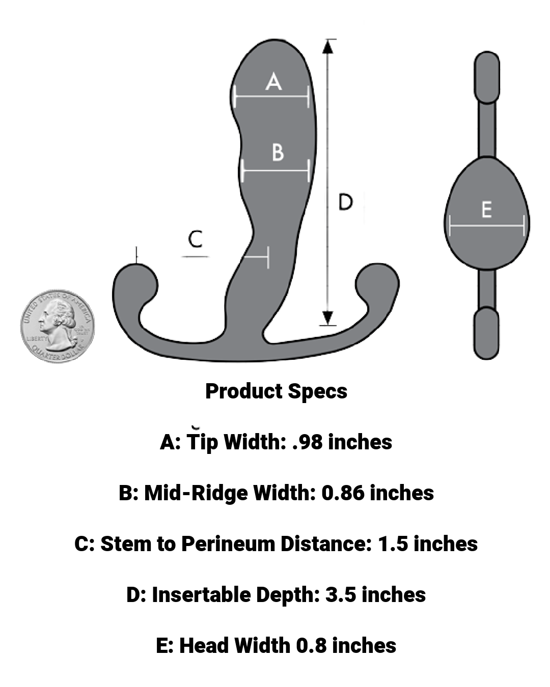 Aneros Helix Syn Trident Prostate Stimulator showing measurements