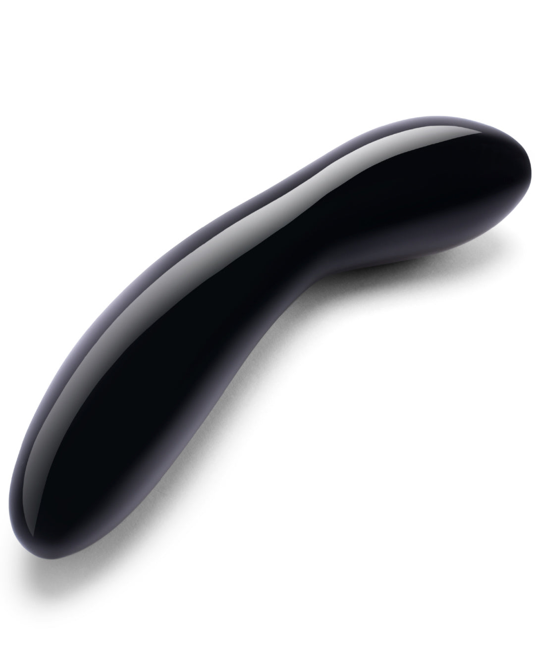 Le Wand Crystal G Spot Wand - Black Obsidian  laying sideways on a white background 