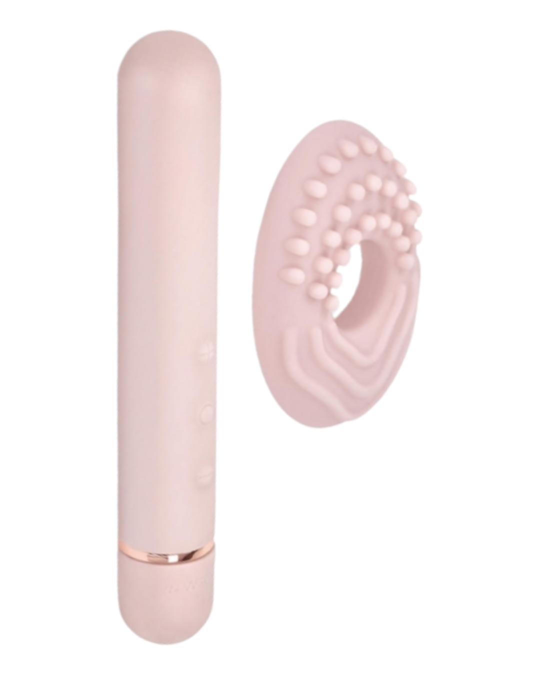 Le Wand Baton Slim Vibrator - Rose Gold with texture attachment on a white background