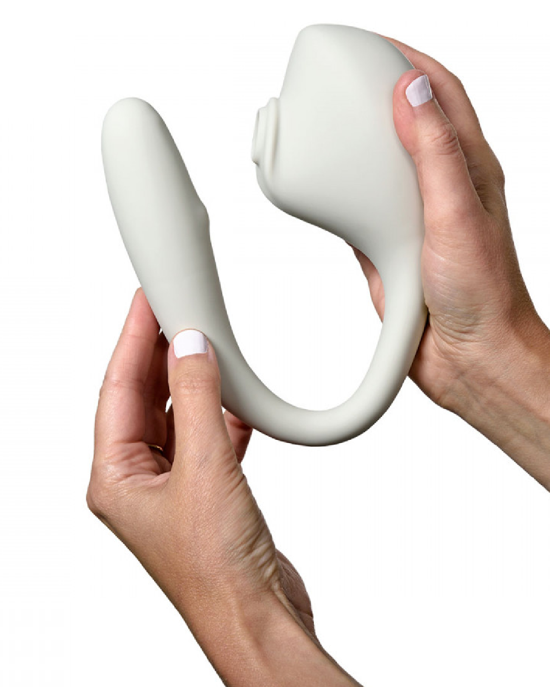 Lora DiCarlo Osé 2 Robotic Clitoral Suction & G-Spot Vibe held in a person's hand illustrating the size