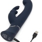 Fifty Shades Of Grey Greedy Girl Dual Density G-spot Rabbit Vibrator on its side showing charging cord 