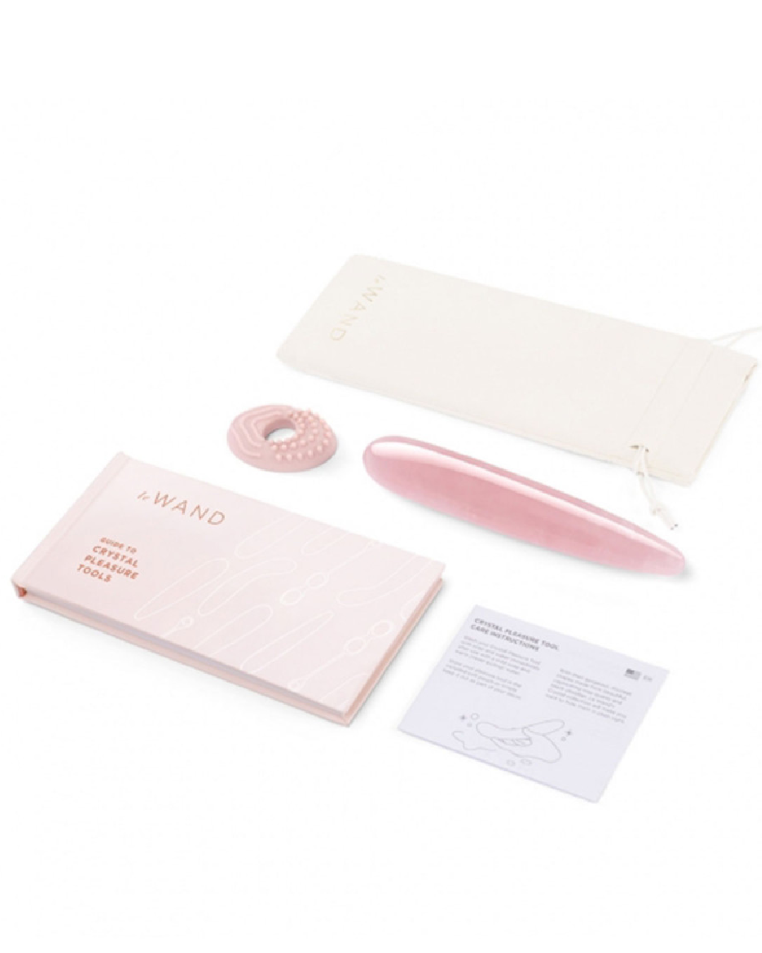 Le Wand Crystal Slim  Wand - Rose Quartz with silicone ring, storage pouch and user manual 
