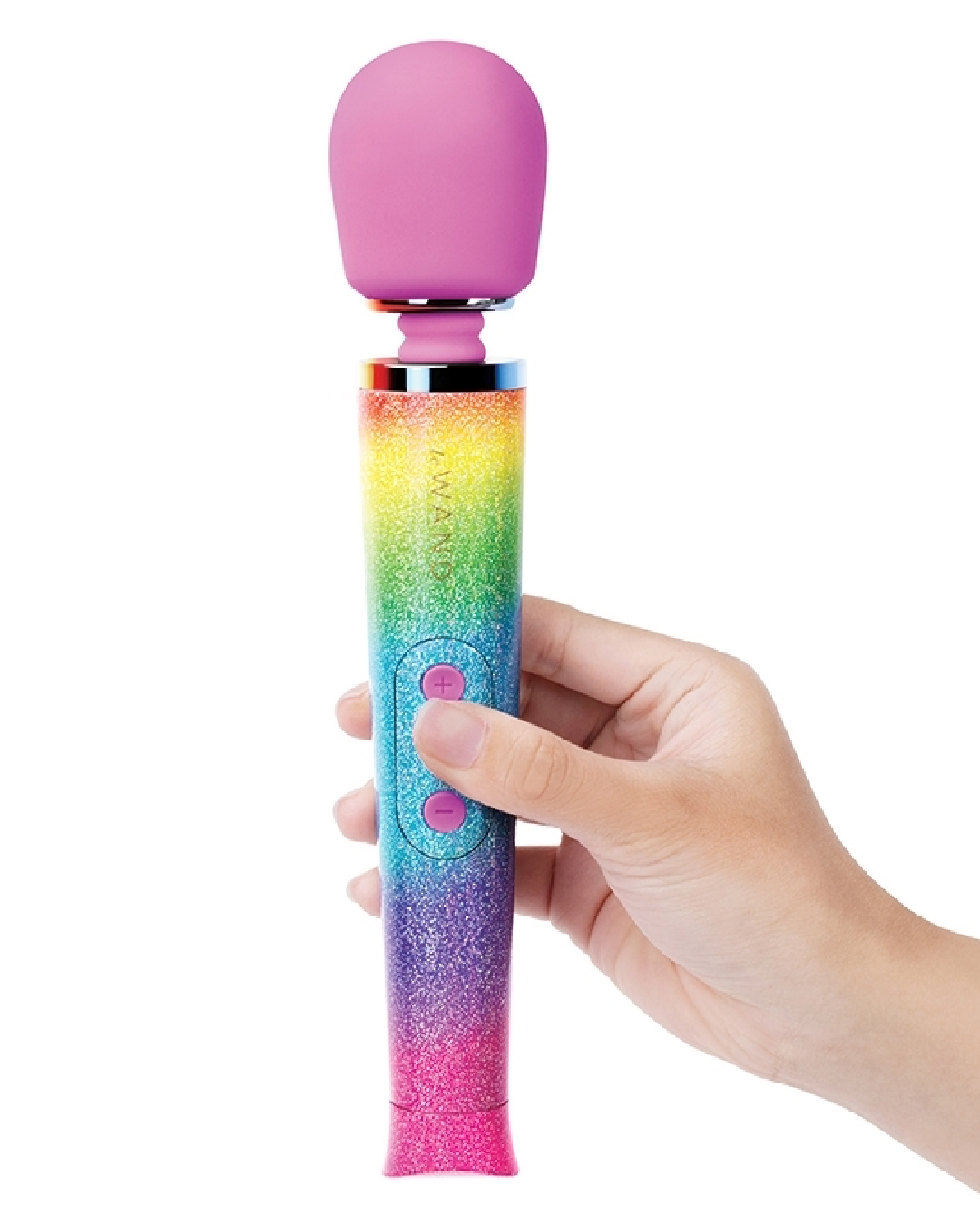 All That Glimmers Wand Vibrator Set - Rainbow in hand 