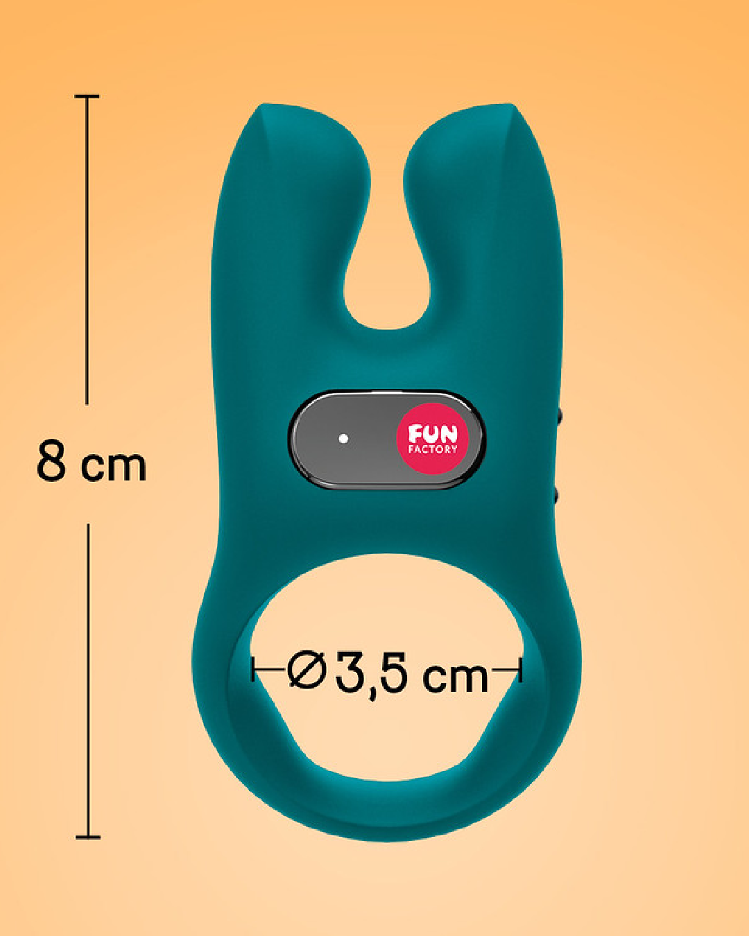 Fun Factory NŌS Vibrating Couples Penis Ring - Blue FRONT VIEW WITH MEASUREMENTS