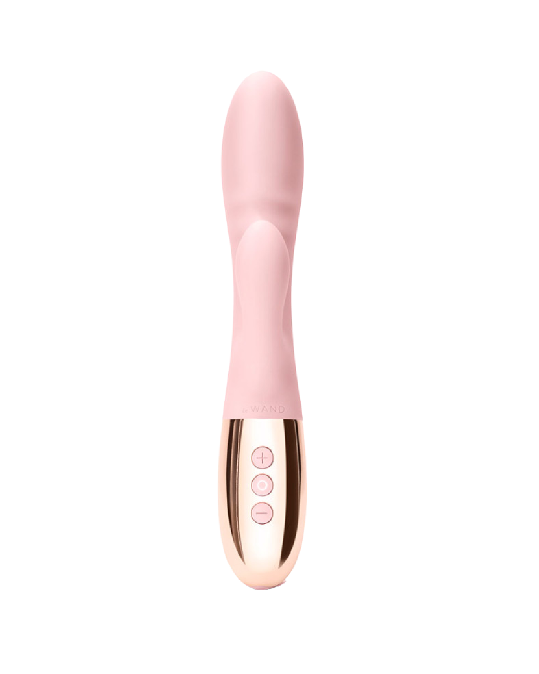 Le Wand Blend Double Motor Rechargeable Rabbit Vibrator - Rose Gold front view of buttons