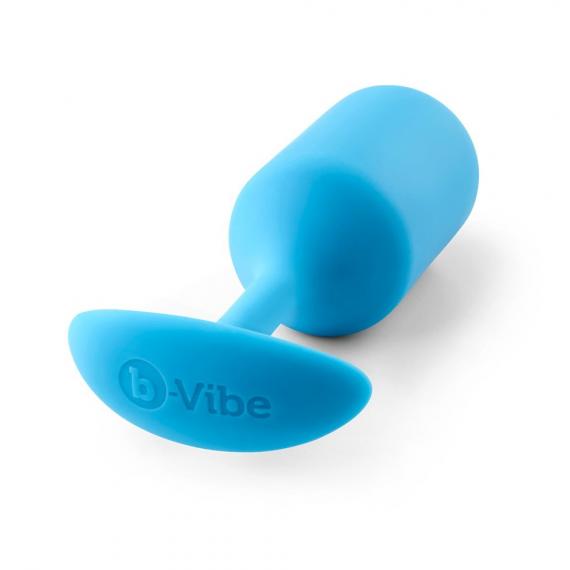 B-vibe Snug Plug 3 Weighted Silicone Butt Plug - 180 grams teal side view